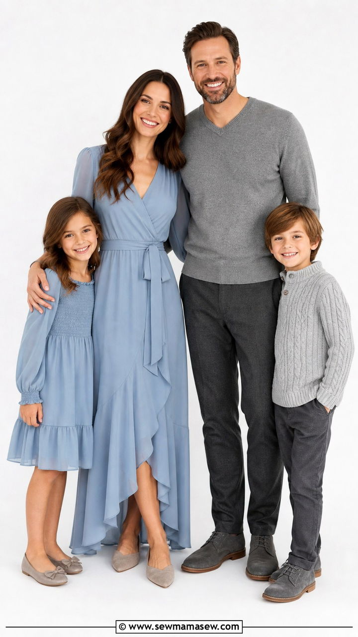 Dusty blue and soft gray family outfits - 40 Family photo outfit ideas