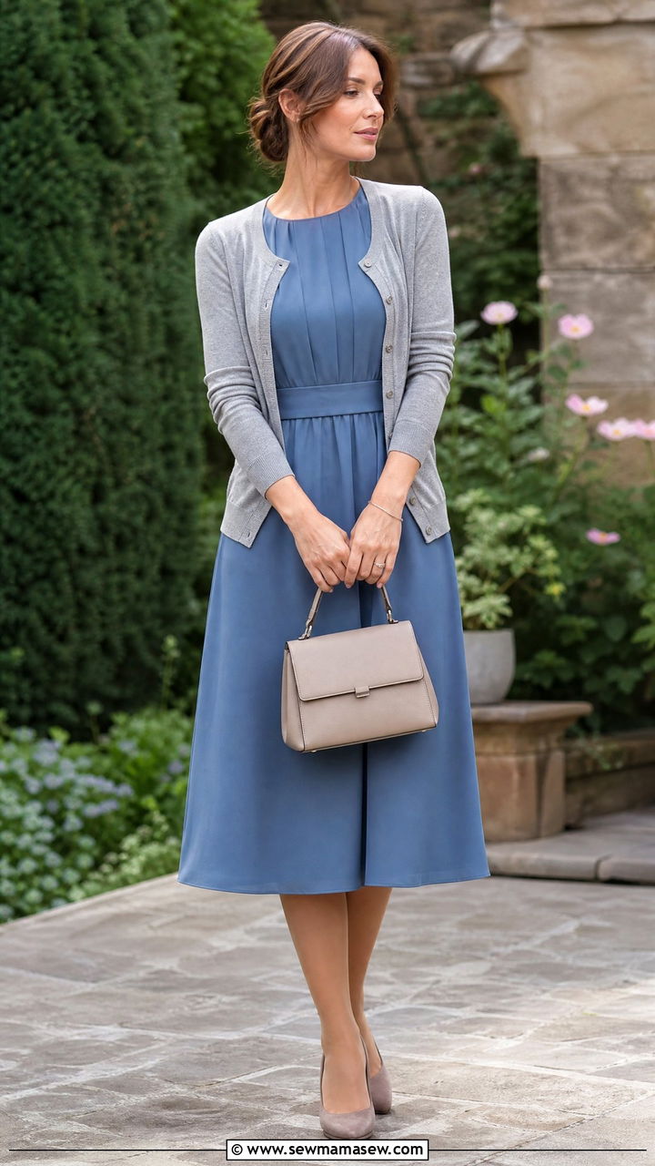 Dusty blue midi dress funeral - 35 Funeral outfit ideas for women