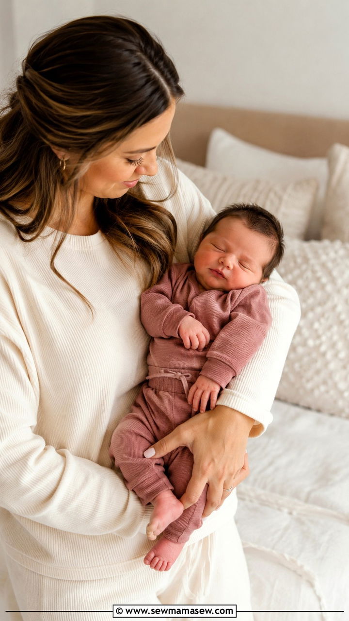 Dusty rose top and pant set newborn photo - 20 Newborn lifestyle photo outfit ideas