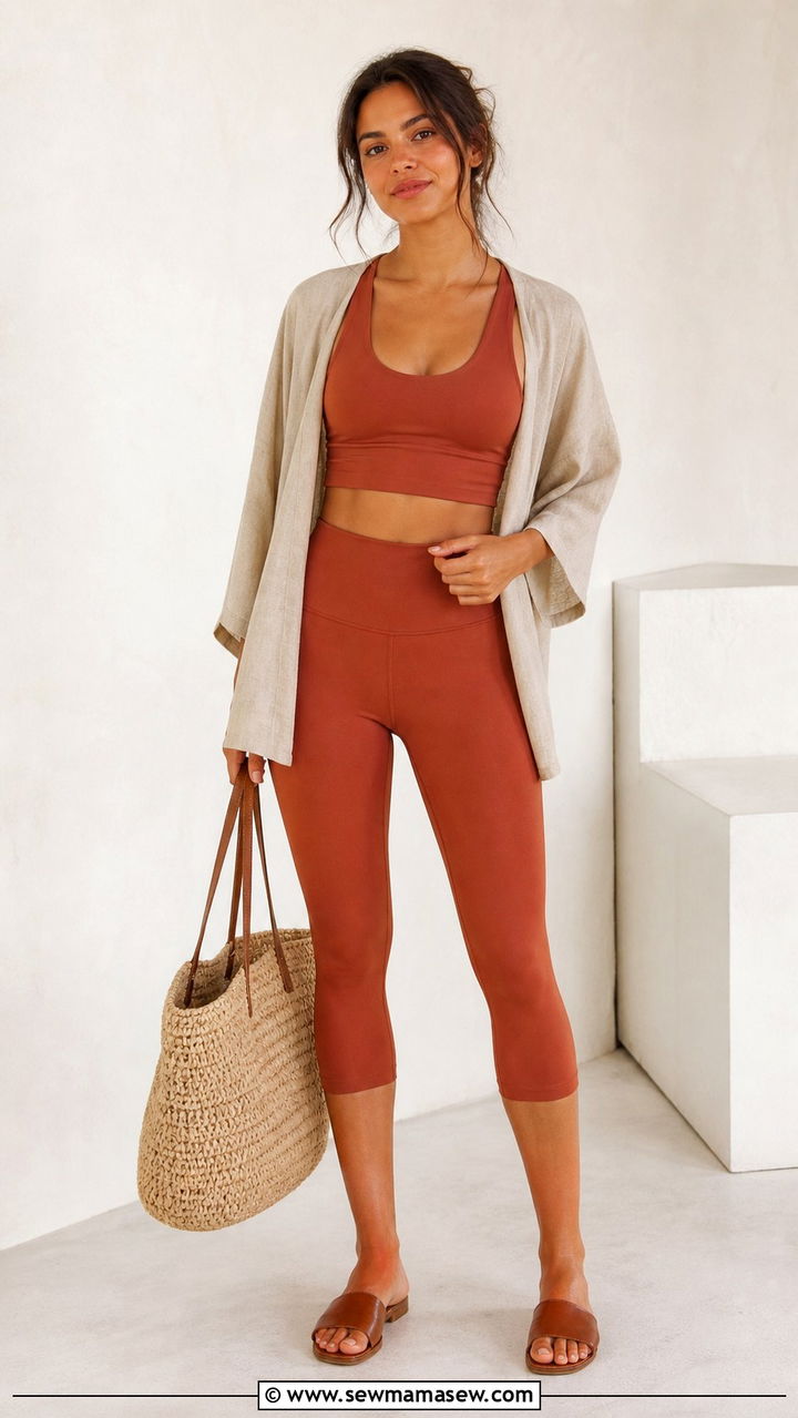 Earth Tone Cropped Tank and High Rise Capris - 20 Hot yoga outfit ideas