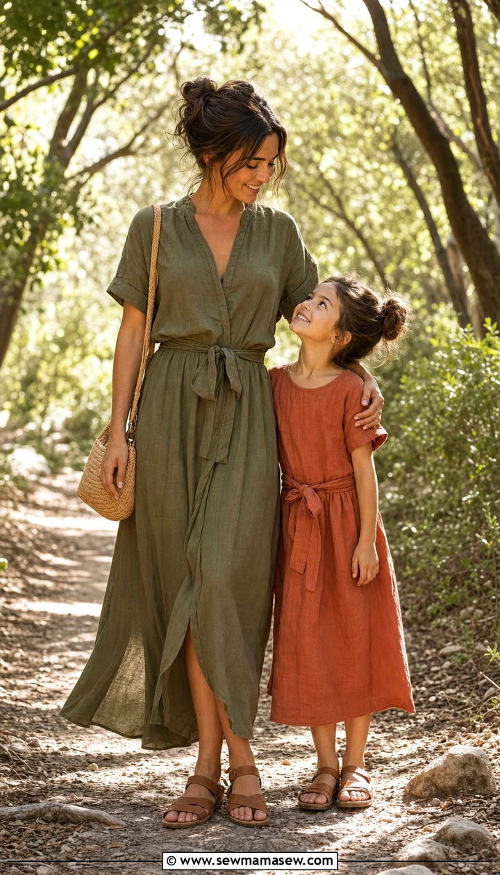 Earth Tone Linen Coordinated Outfits - 25 Spring mother daughter outfits