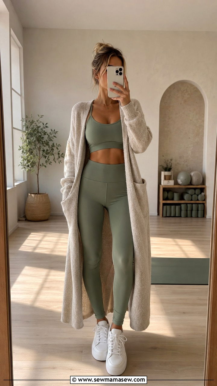 Earth Tone Matching Set In Sage Green - 25 Yoga outfit ideas aesthetic