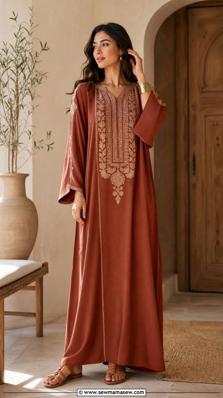 Earth Toned Jalabeya With Leather Sandals - 25 March Ramadan outfit ideas