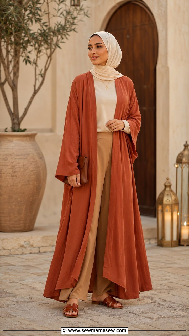 Earth tone layered abaya outfit - 30 Modest outfit ideas for Ramadan