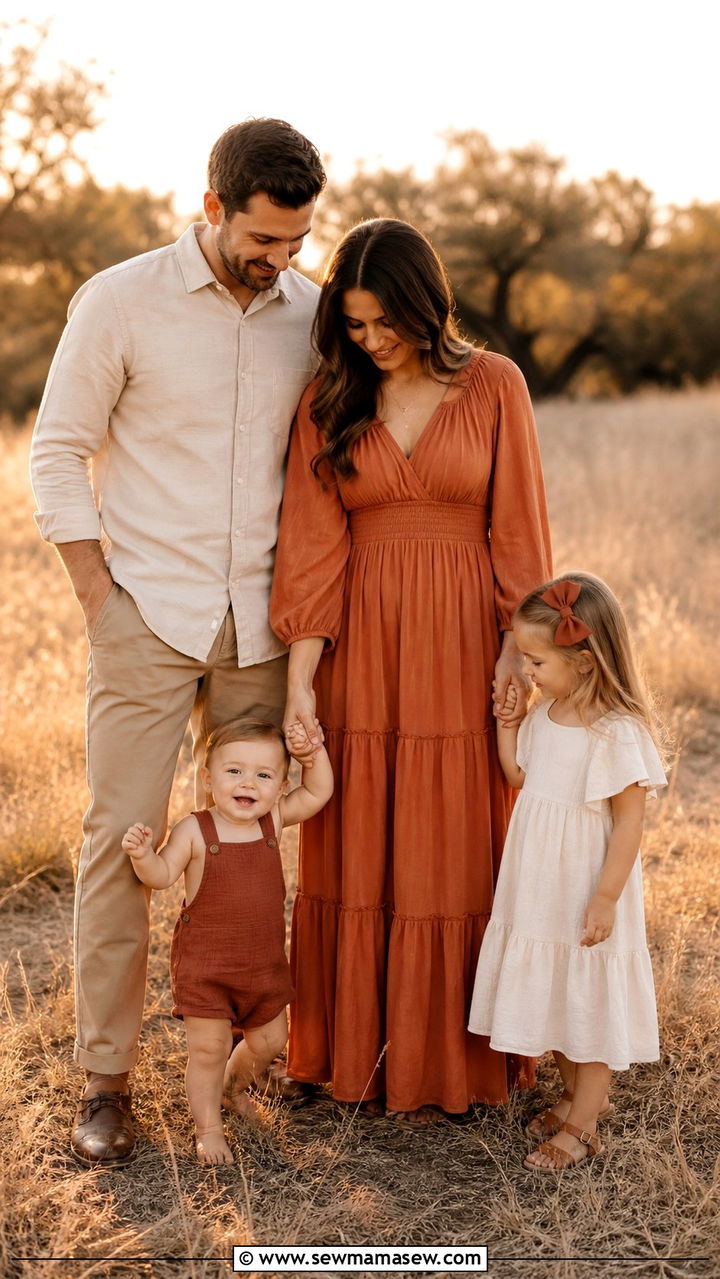 Earthy Neutrals with Terracotta Accents - 40 Spring family photo outfits