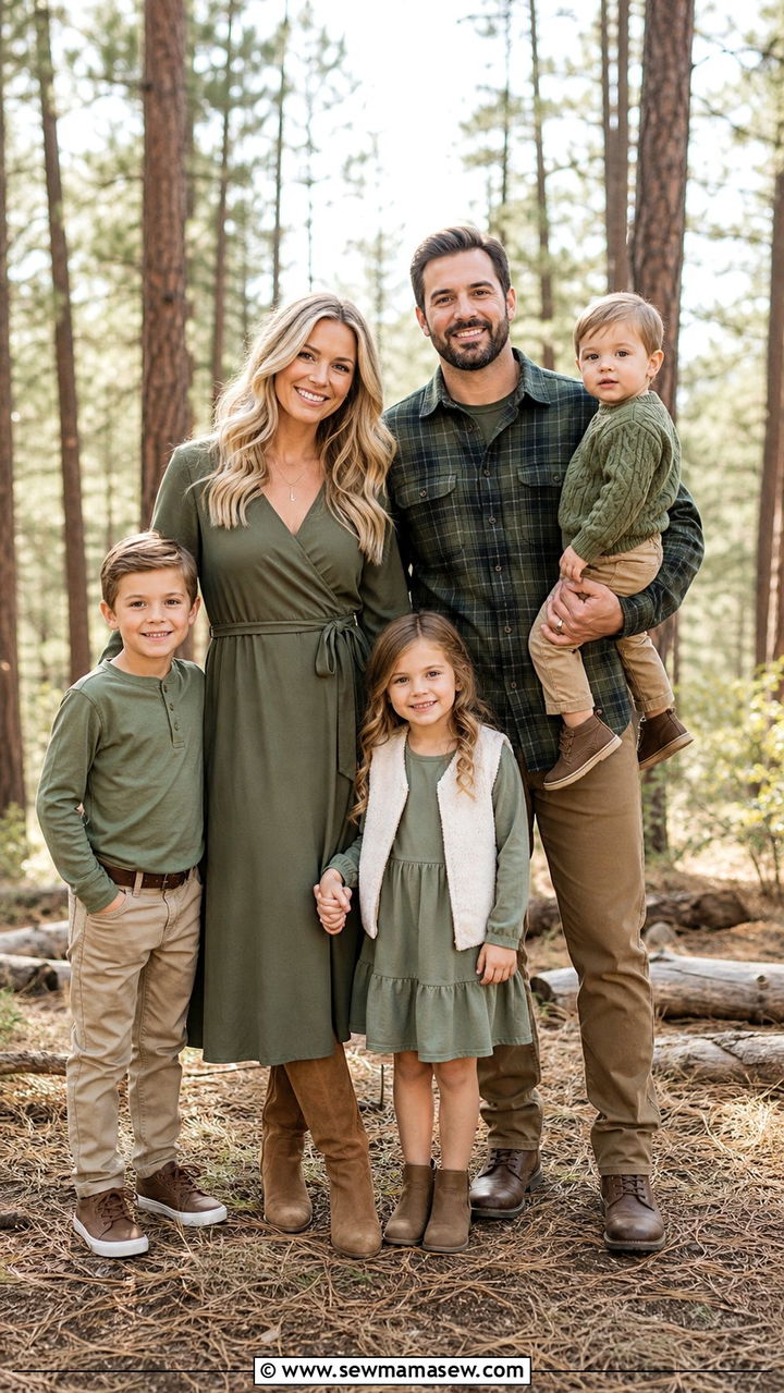Earthy green tones family photo outfit - 25 family photo outfits 2026