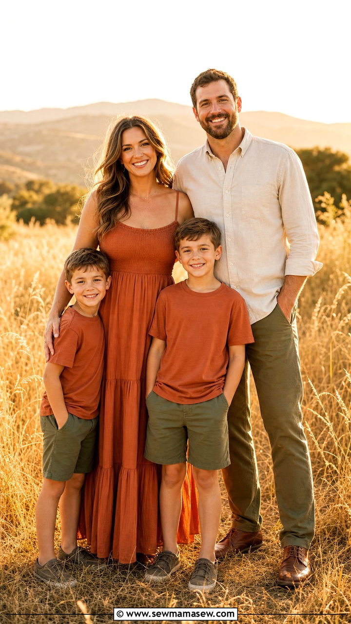 Earthy terracotta and olive family reunion outfit - 25 Family reunion outfit ideas matching