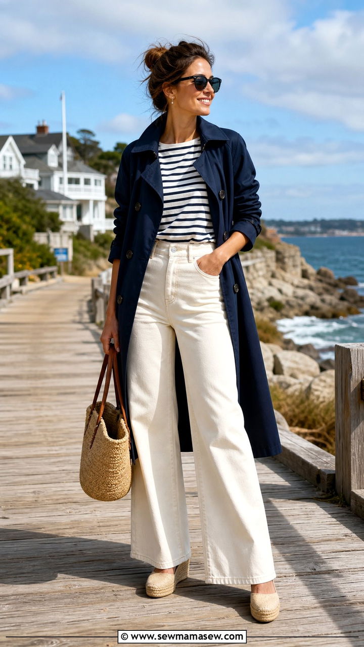 Ecru Jeans With Navy Trench Coat and Espadrilles - 25 Elevated spring outfit ideas 2026