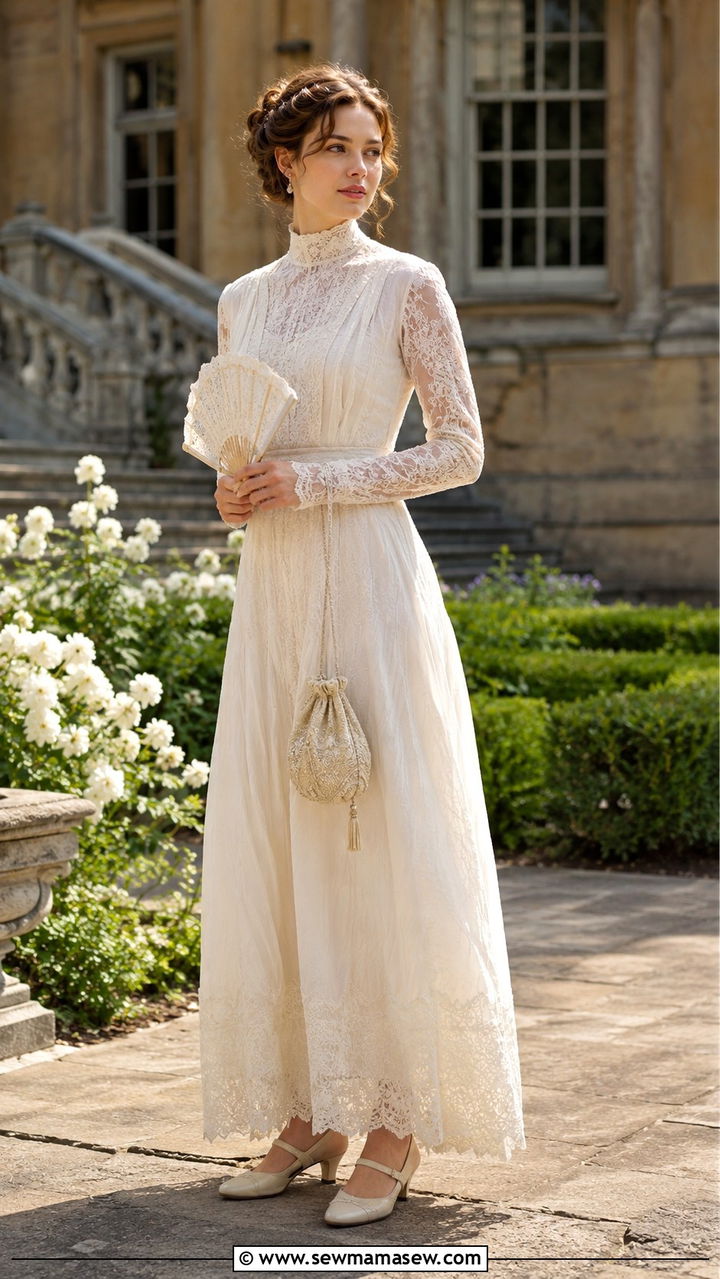 Edwardian Lace High Neck Dress - 30 Vintage wedding guest outfits