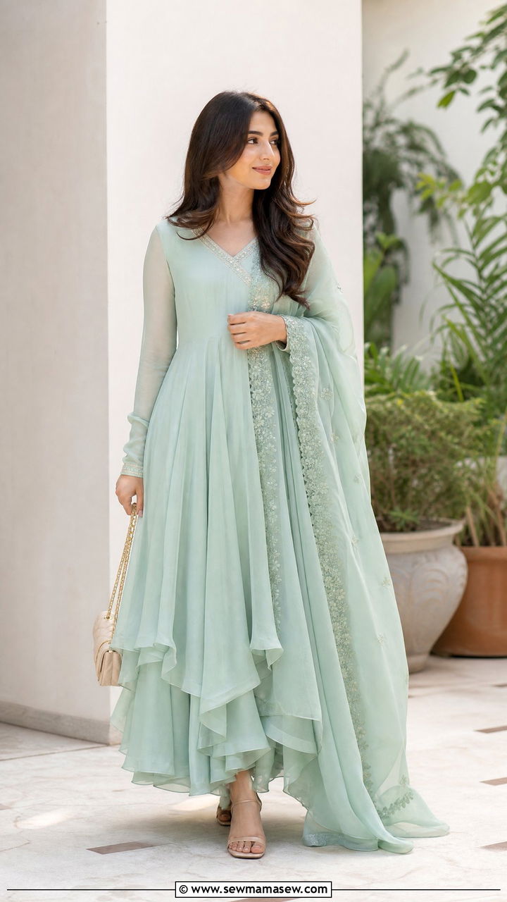 Eid al Adha chiffon anarkali with dupatta - 30 Eid al Adha outfit ideas