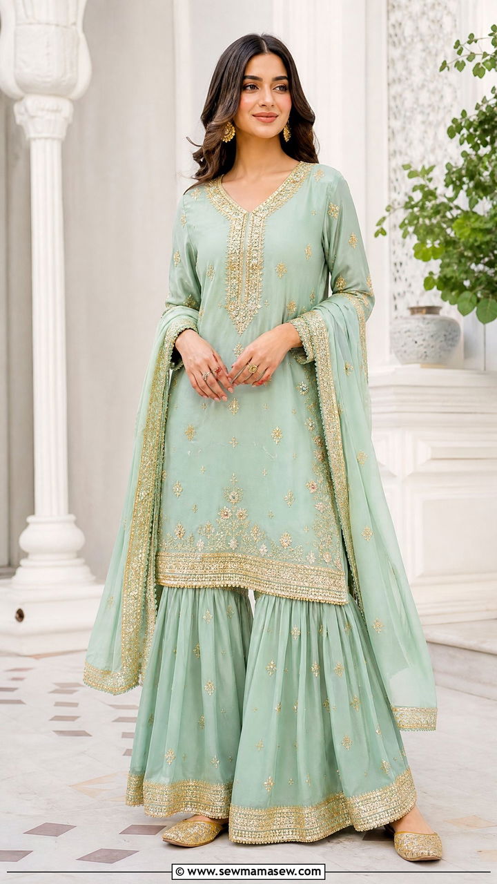 Eid al Adha embroidered sharara set - 30 Eid al Adha outfit ideas