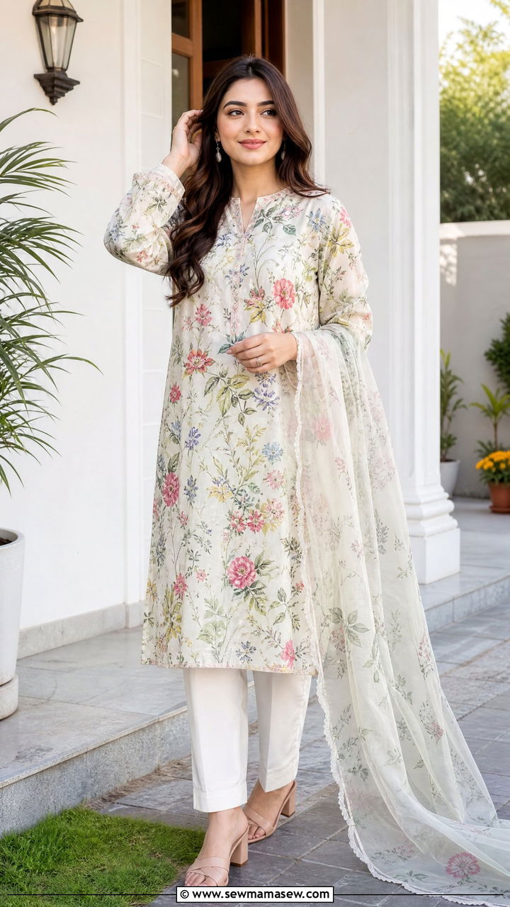 Eid al Adha lawn kurta with straight trousers - 30 Eid al Adha outfit ideas