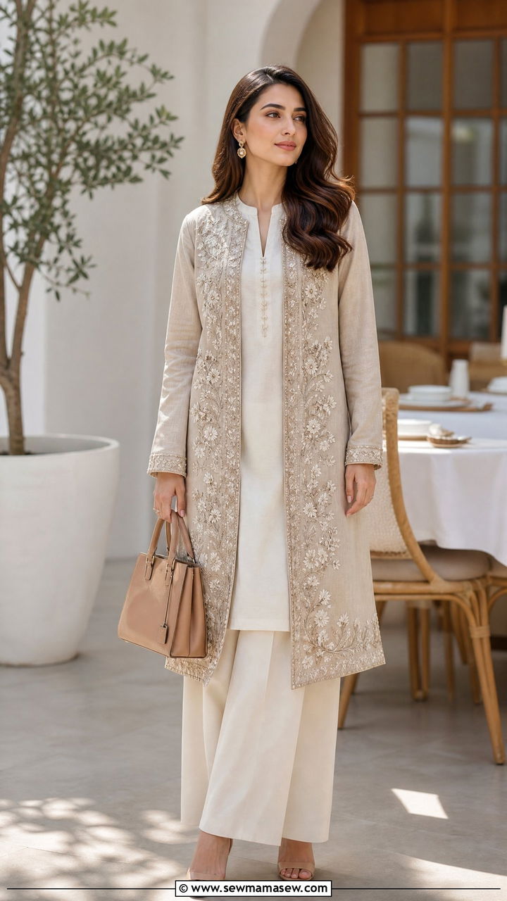 Eid al Adha long jacket with palazzos - 30 Eid al Adha outfit ideas