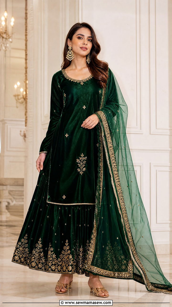 Eid al Adha velvet lehenga set - 30 Eid al Adha outfit ideas