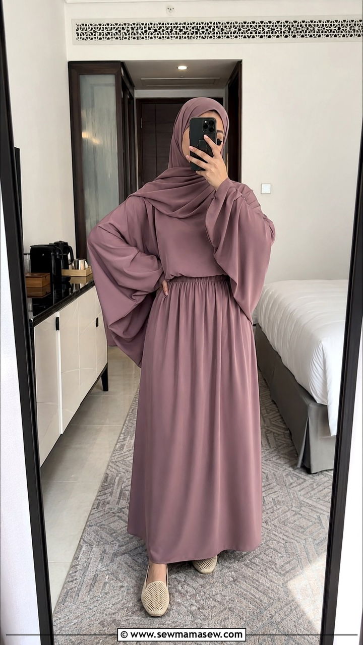 Elasticated Skirt and Batwing Sleeve Top for Umrah - 30 Modest outfit ideas for Umrah