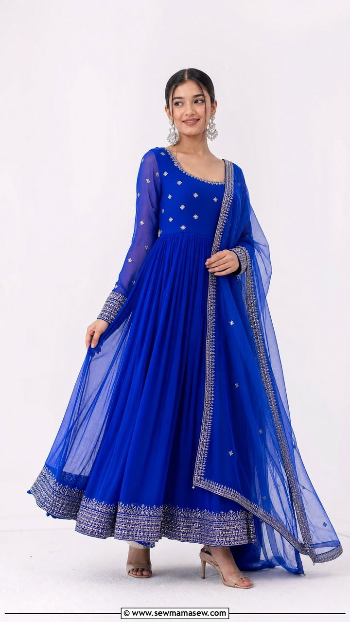 Electric Blue Anarkali with Statement Earrings - 30 Eid outfit ideas for teens