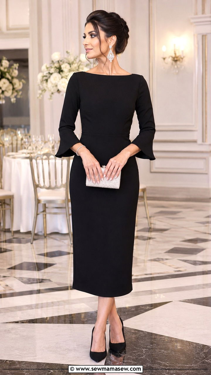 Elegant Black Midi Dress for Evening Jewish Wedding - 20 Wedding guest outfit ideas Jewish wedding