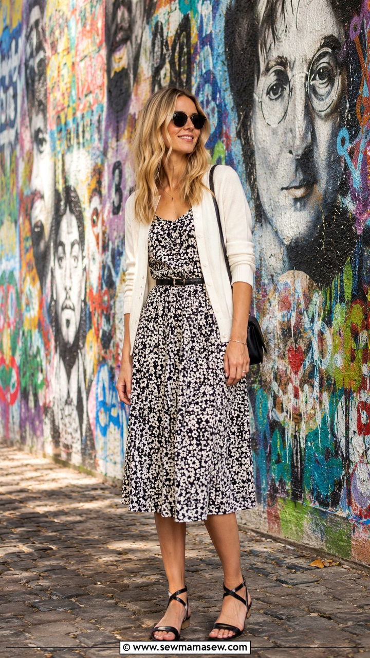 Elegant Black and White Print Sundress Outfit - 25 Prague outfit ideas