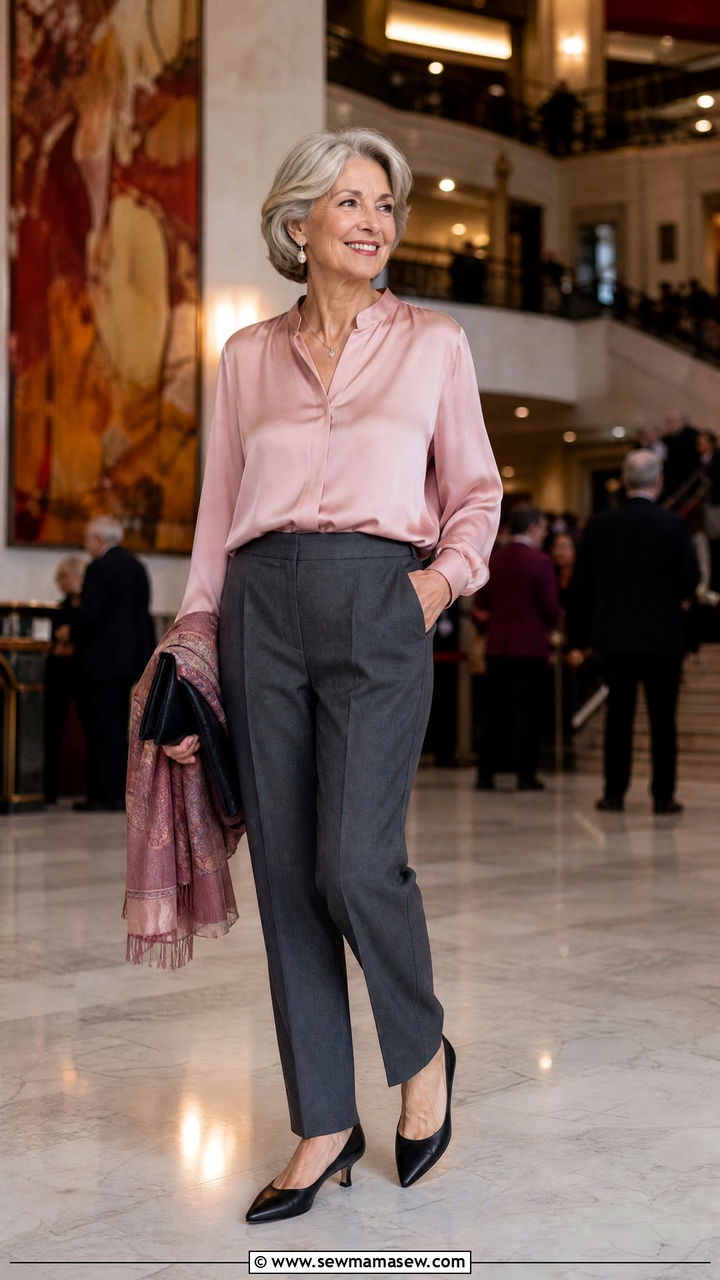 Elegant Blouse With Tailored Pants For Women Over 60 - 30 Going out outfit ideas women over 60