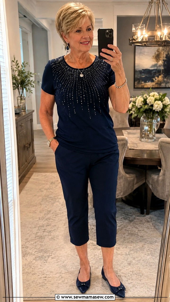 Elegant Capri Pants With Dressy T Shirt - 30 Party outfits for women over 60