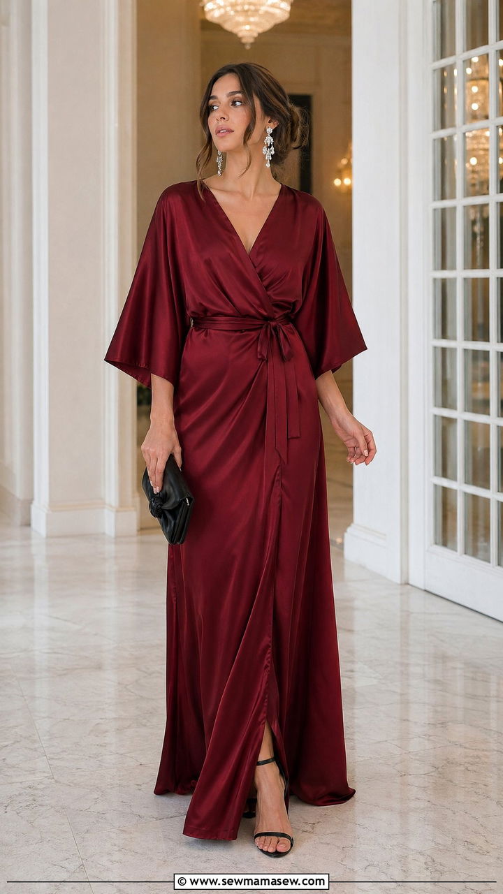 Elegant Satin Maxi Dress With Kimono Sleeves - 35 Elegant summer outfits