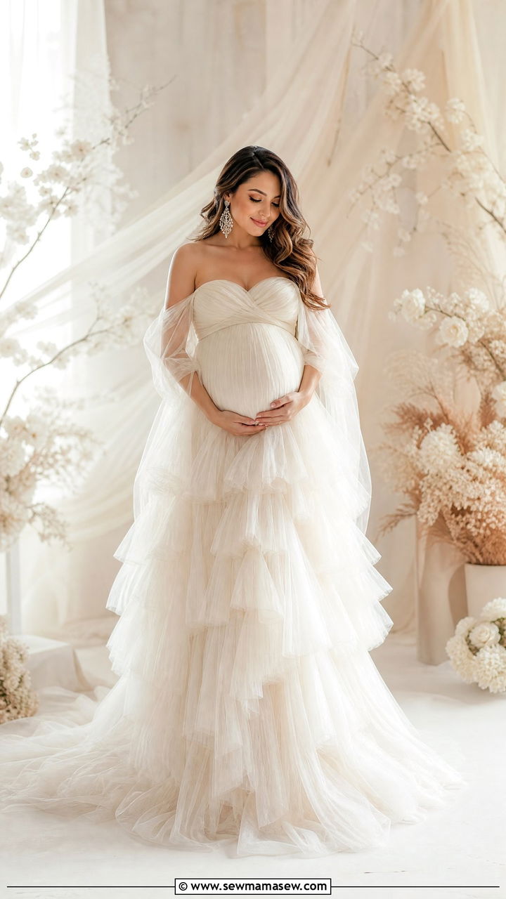 Elegant Tulle Maternity Photoshoot Gown - 25 Maternity outfit ideas for photoshoot