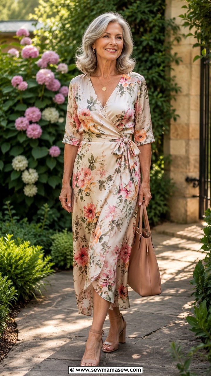 Elegant Wrap Dress Outfit - 20 Birthday outfits for women over 60