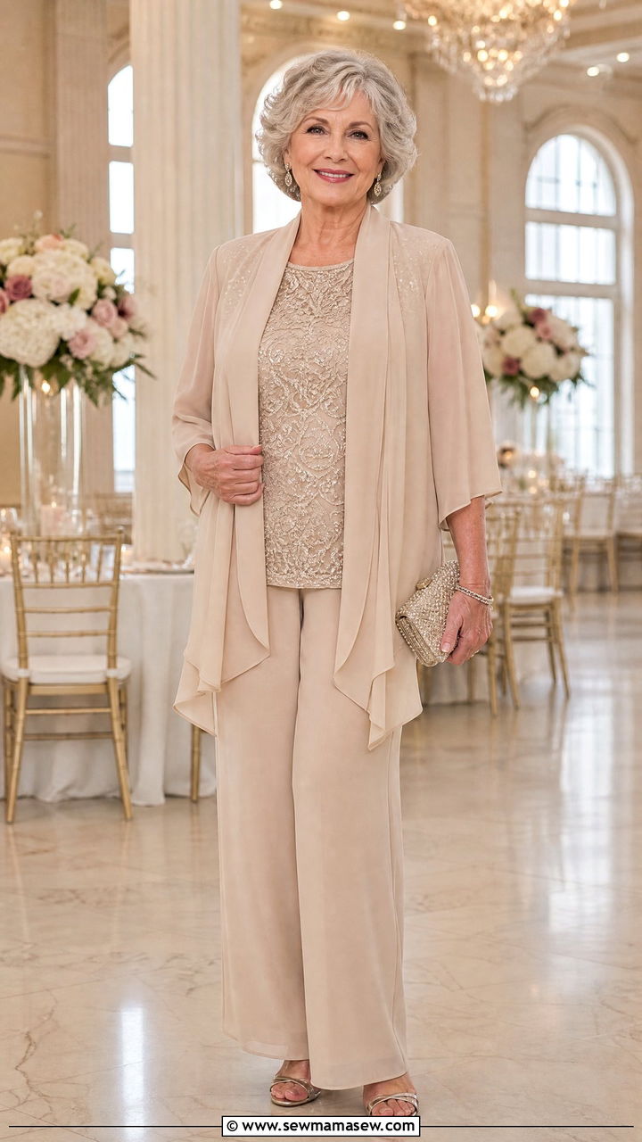 Elegant pantsuit for wedding outfit - 30 Stylish outfits for grandmas