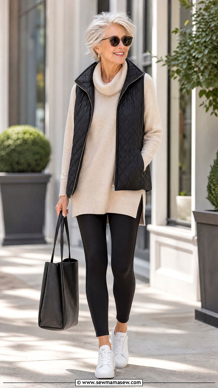 Elevated Athleisure with Leather Sneakers - 20 Iconic outfits for women over 60