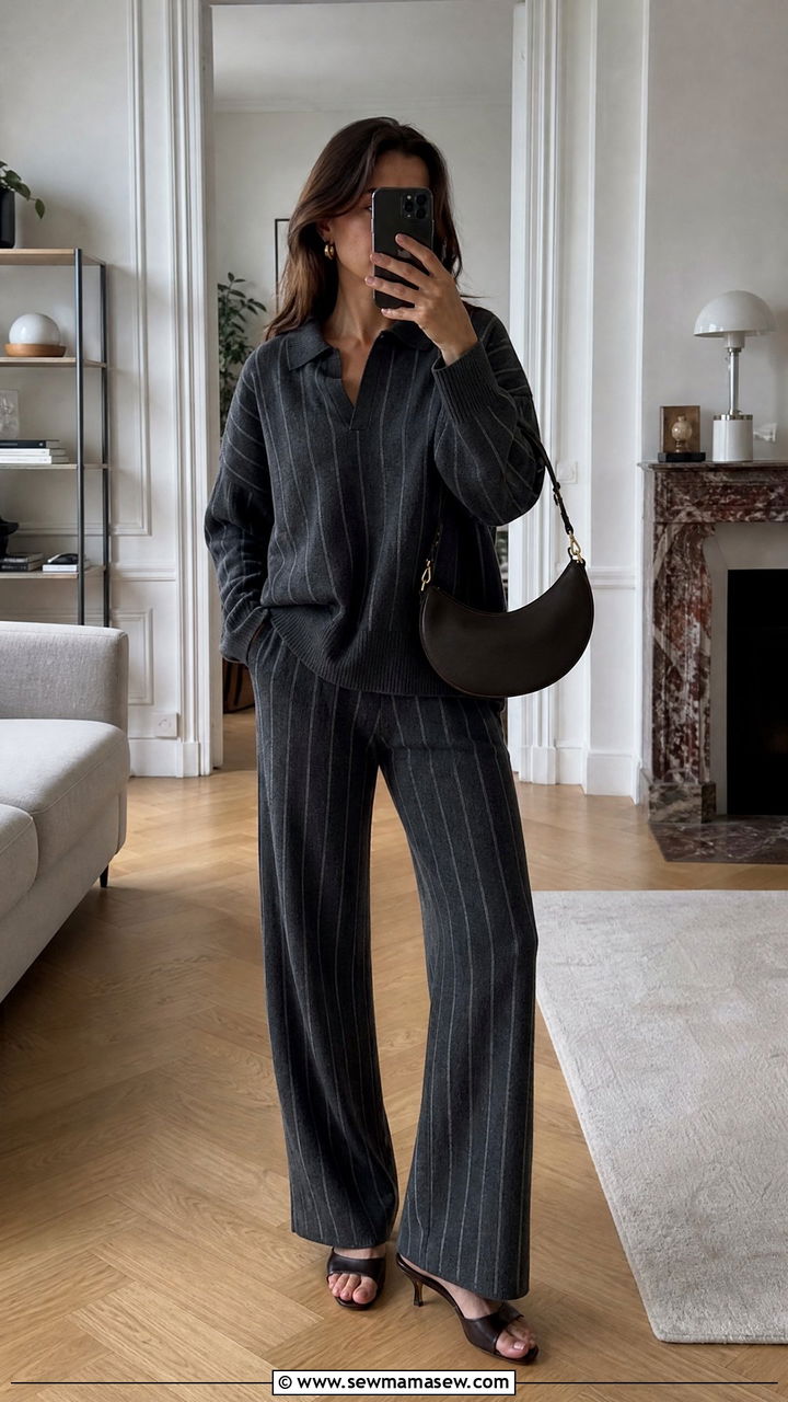 Elevated Loungewear Set With Heeled Mules And A Crescent Bag - 25 French girl outfit ideas 2026