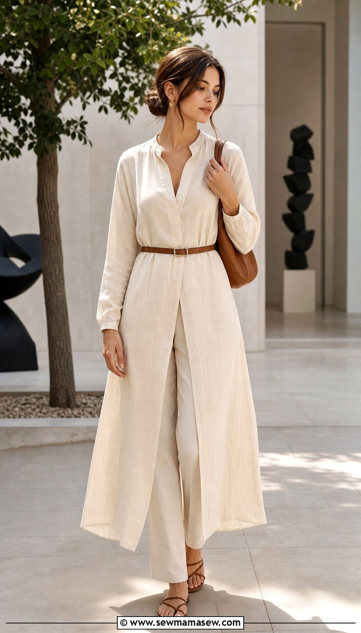 Elongated Maxi Tunic With Straight Leg Pants - 25 spring summer 2026 outfits ideas