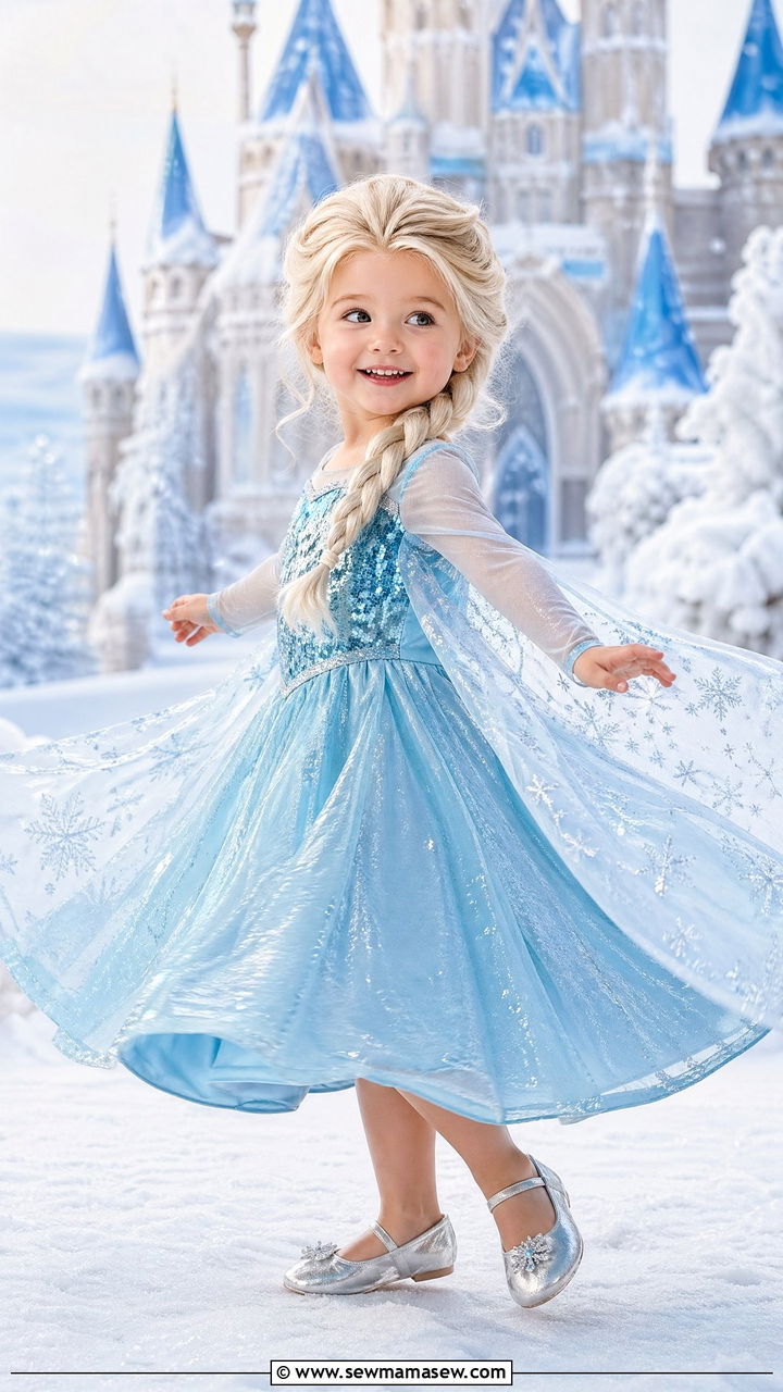 Elsa Frozen Dress and Braided Hair Accessory - 35 Disney outfit ideas for toddlers