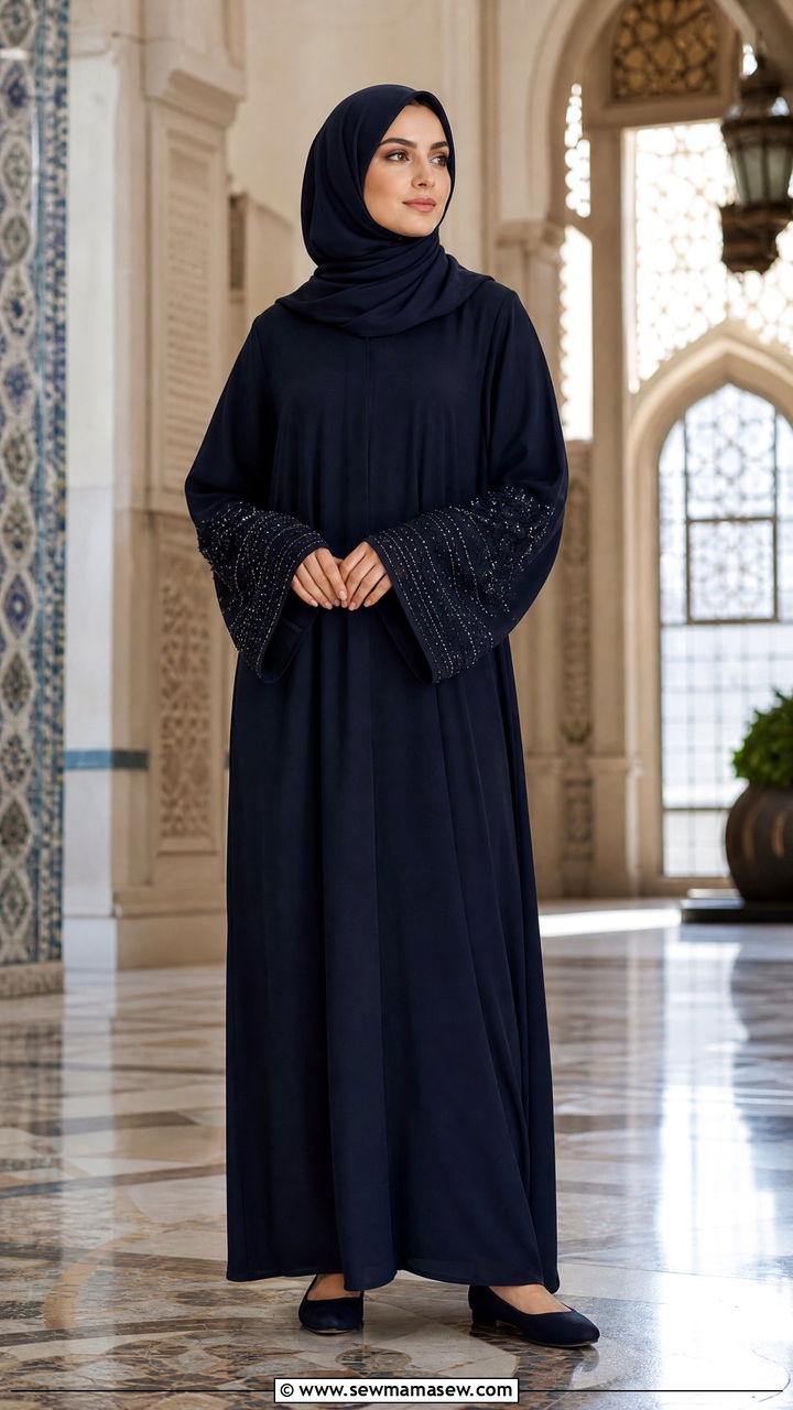 Embellished Abaya With Simple Flats - 20 Modest outfit ideas for mosque
