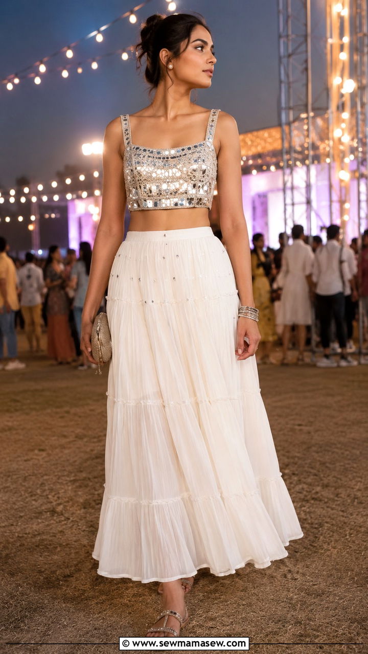 Embellished Crop Top With Maxi Skirt - 30 classy music festival outfit ideas