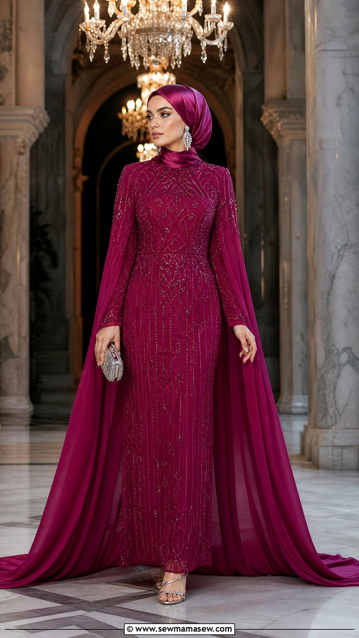 Embellished Gown With Cape Detail - 30 Eid outfit ideas for hijabis