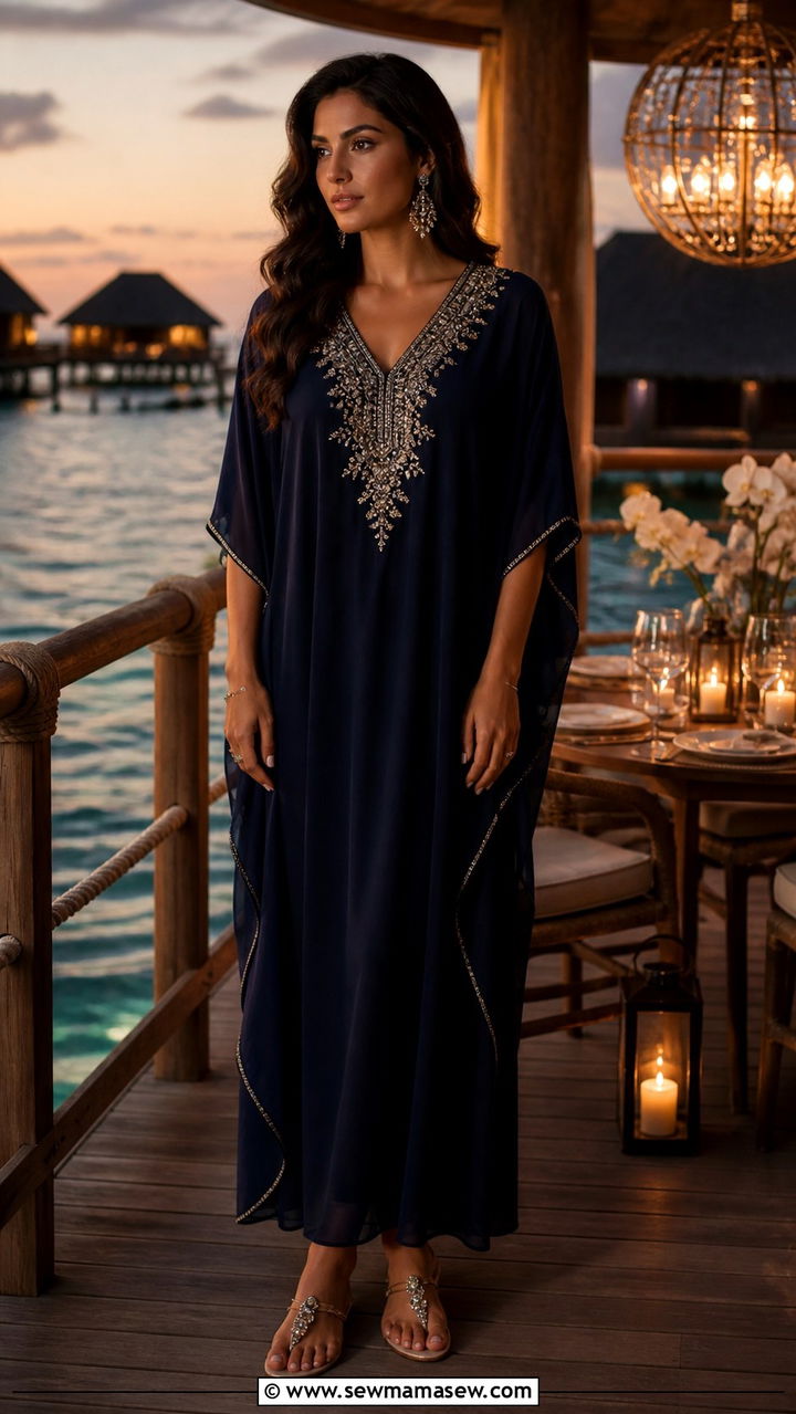 Embellished Kaftan With Flat Sandals - 40 What to wear in Maldives