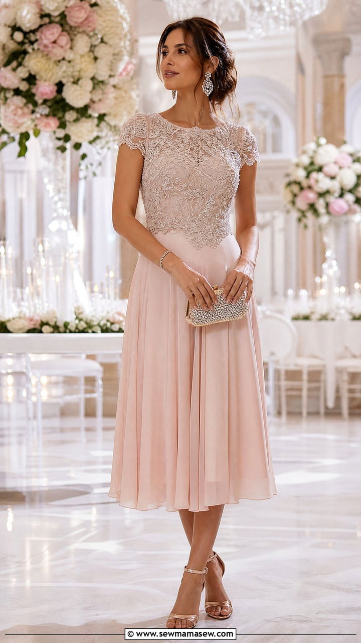 Embellished Lace Top With Chiffon Midi Skirt Wedding Look - 25 How to style a midi skirt for a wedding