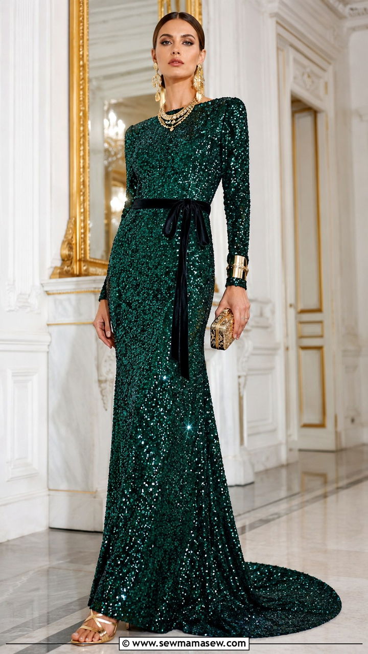 Embellished Sequin Gown with Chunky Gold Jewelry Outfit - 30 maximalist outfits 2026