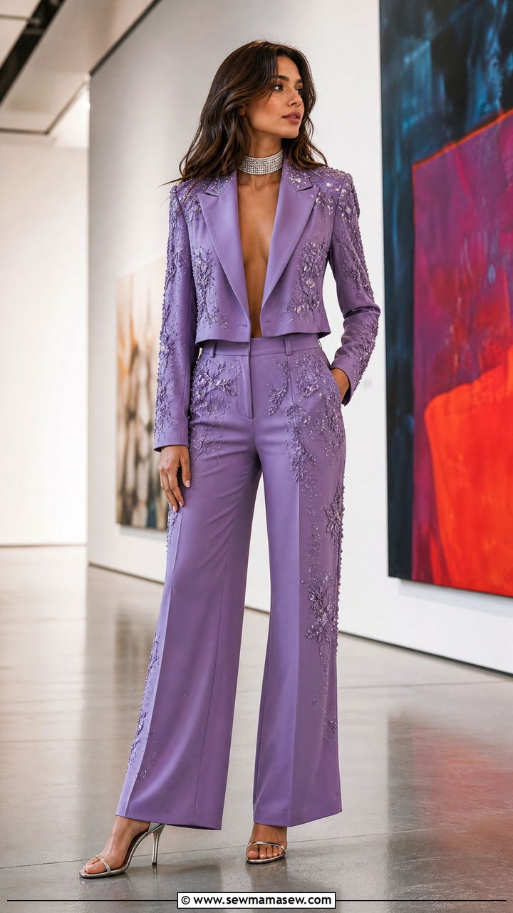Embellished Two Piece Prom Suit With Heels And Crystal Choker - 40 Prom outfit ideas