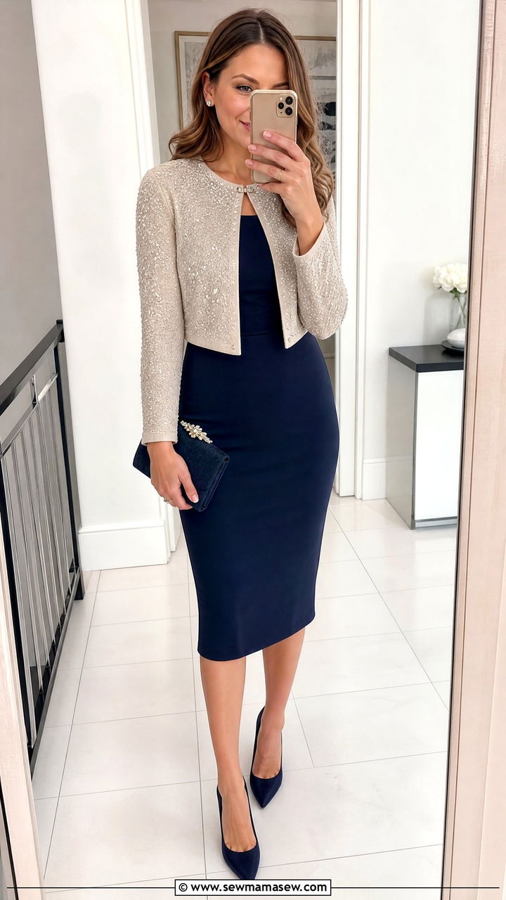 Embellished cardigan over sheath dress for wedding - 25 How to style a cardigan for a wedding