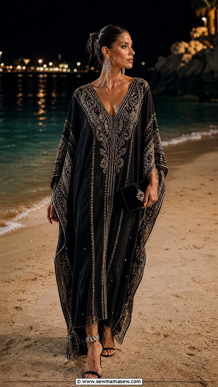 Embellished evening beach kaftan outfit - 25 Kaftan outfit ideas beach