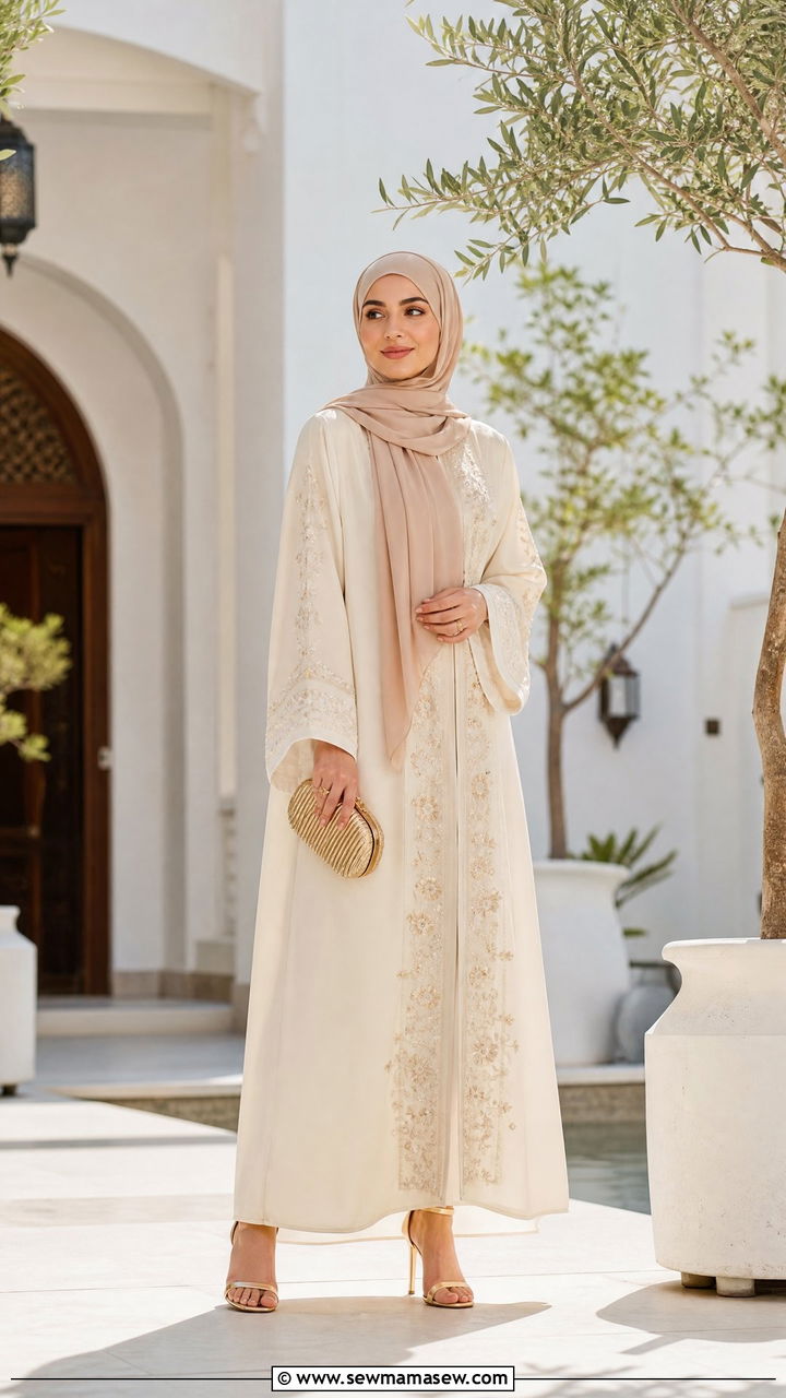 Embroidered Abaya With Gold Heels - 40 Eid outfit ideas for women
