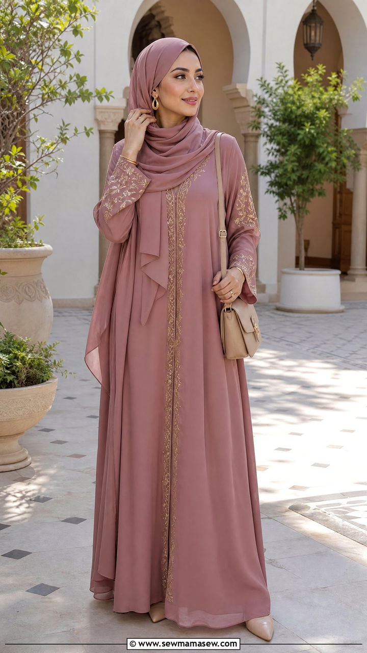 Embroidered Abaya With Matching Hijab - 30 Eid outfit ideas for hijabis