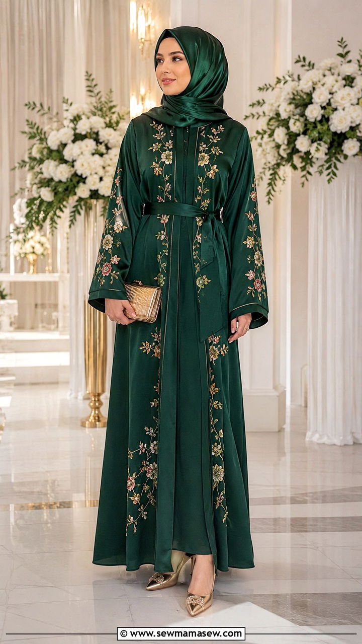 Embroidered Abaya With Matching Hijab - 30 Modest wedding guest outfit ideas for Muslim women