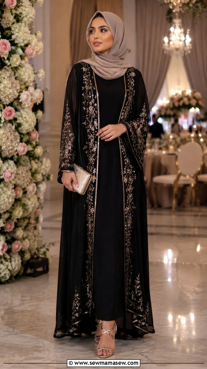 Embroidered Abaya With Strappy Heels - 30 Modest outfit ideas with abaya