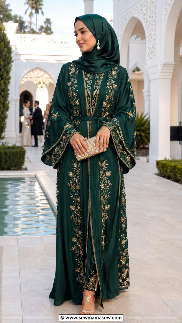 Embroidered Abaya with Heels Outfit - 25 Wedding guest outfit ideas Muslim wedding
