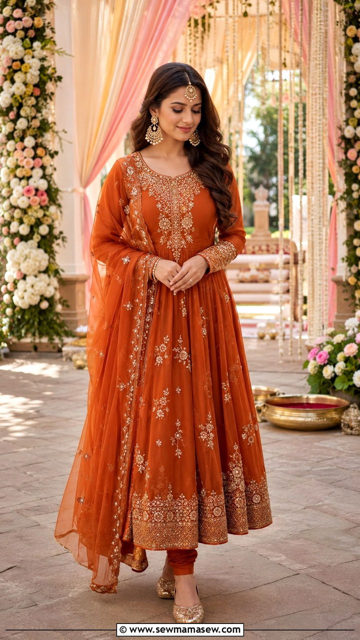 Embroidered Anarkali Suit For Ceremony - 20 Wedding guest outfit ideas Indian wedding