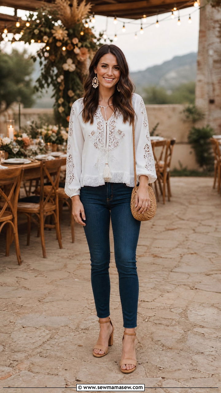 Embroidered Blouse with Skinny Jeans Wedding - 25 How to style skinny jeans for a wedding