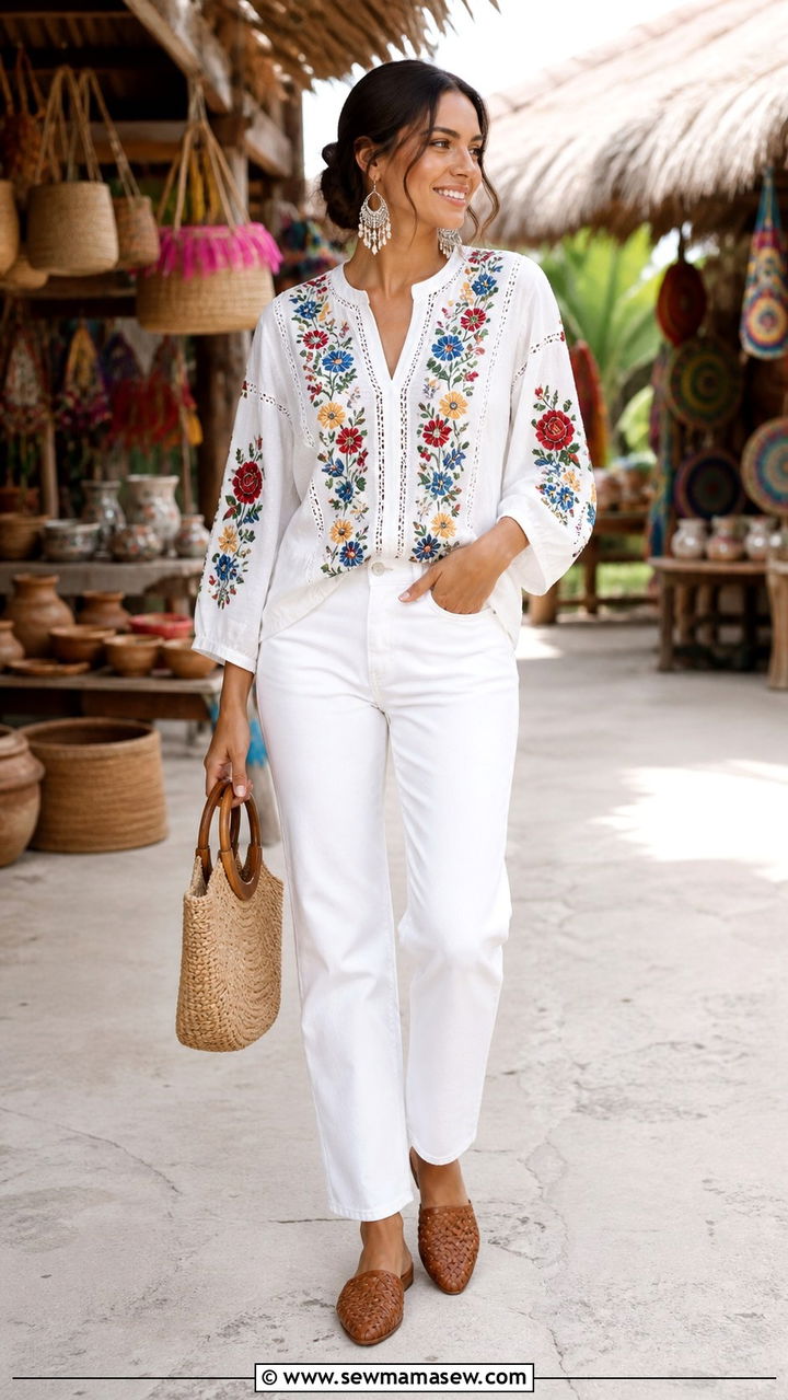 Embroidered Cotton Blouse With White Jeans - 40 What to wear in Punta Cana