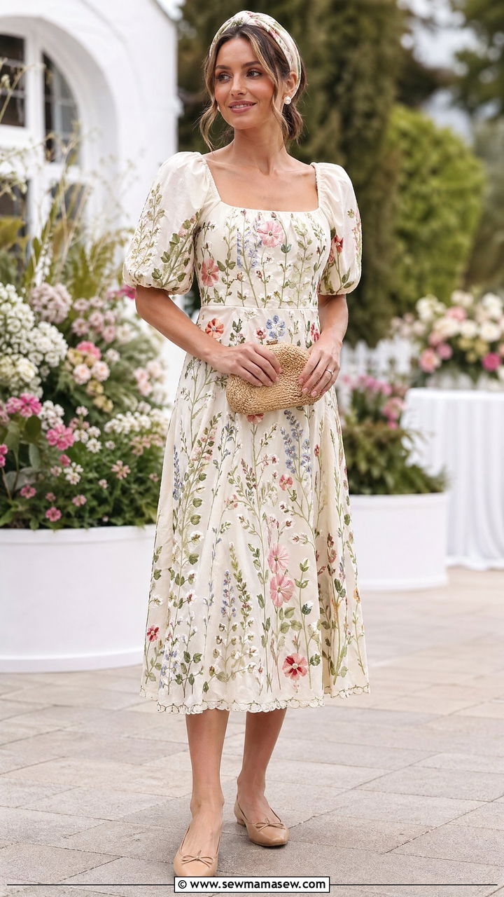 Embroidered Floral Midi Dress Fairy Outfit - 35 Fairycore outfit ideas